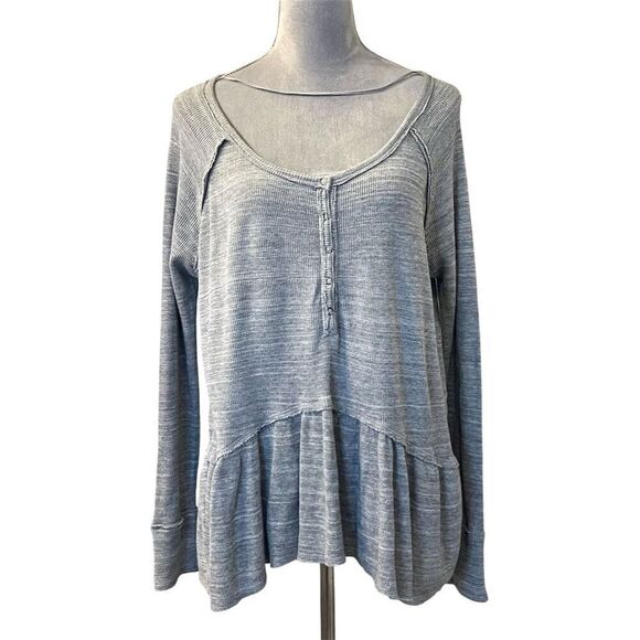 Free People Tops - Free People We The Free Gray Henley Peplum Top Women's M Long Sleeve